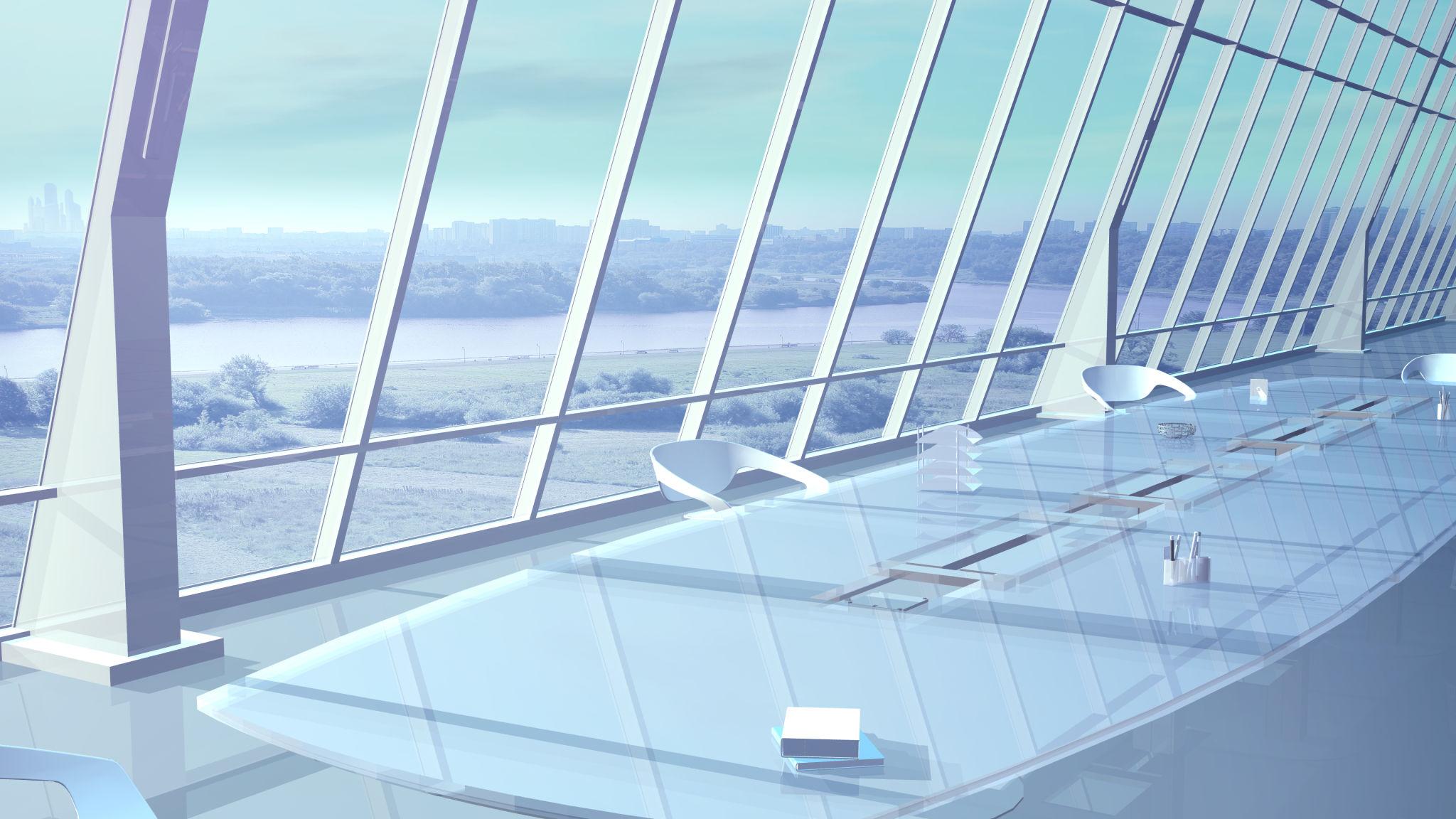 Modern boardroom with panoramic windows, corporate governance setting