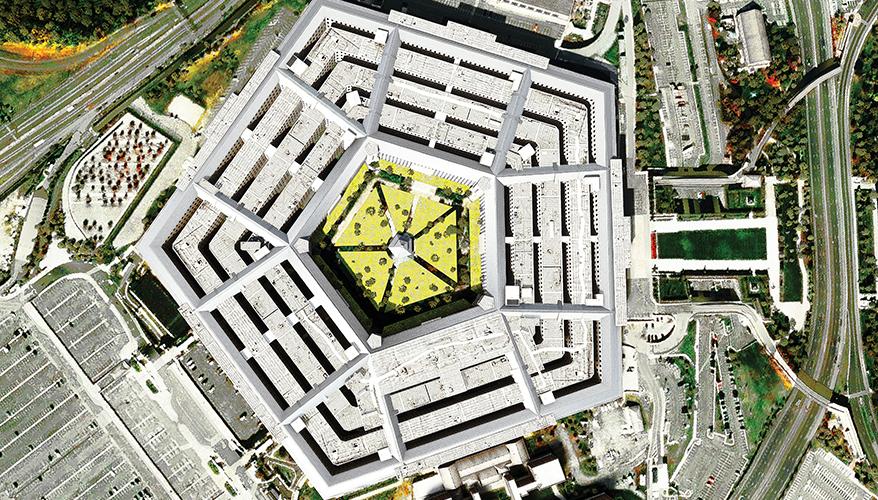 Pentagon aerial view, national security and defense infrastructure